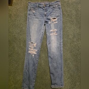 American Eagle Women's Distressed Skinny Jeans in Light Blue